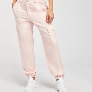 GUESS Women's Pink Tencel Cuffed Ankle Zip Leg Bowie Cargo Chino Pants Size 27
